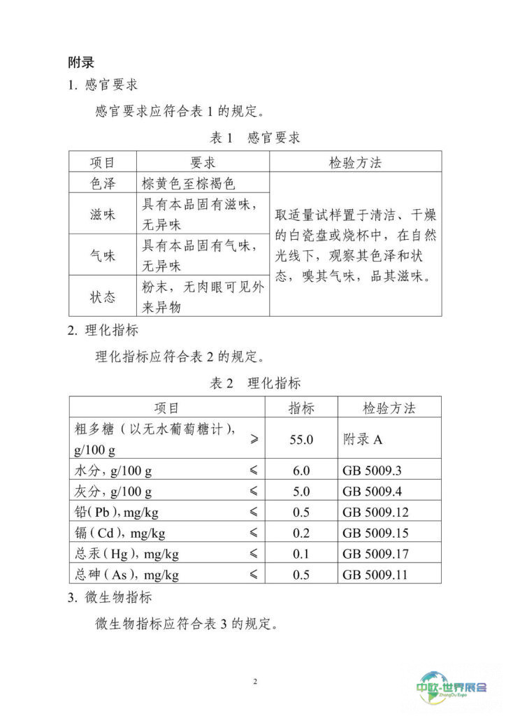 FiA食品配料展-桑黄菌丝体有关感官要求和理化指标的规定