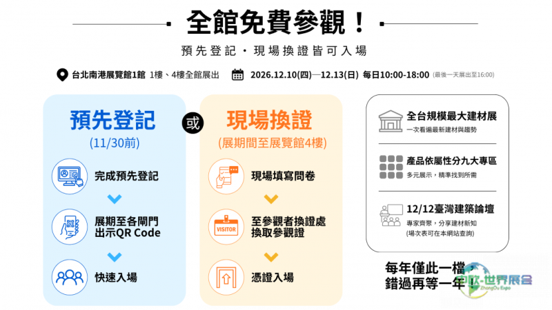 中国台北国际建材展：2026台北国际建筑建材展12月登场 摊位全数额满